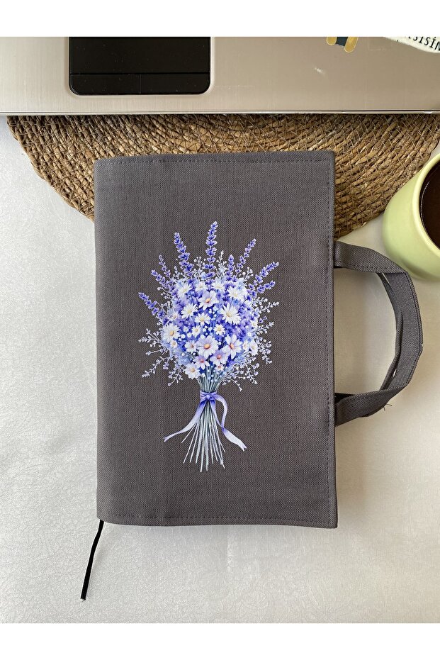 Anthracite Gray -Lavender Printed-17*24 Cm-Book Bag-Water Repellent Duck Fabric