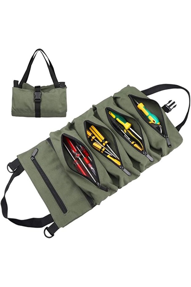 Roll Up Tool Bag, Heavy Duty Tool Roll Organizer, Canvas Multi-Purpose Storage Bag