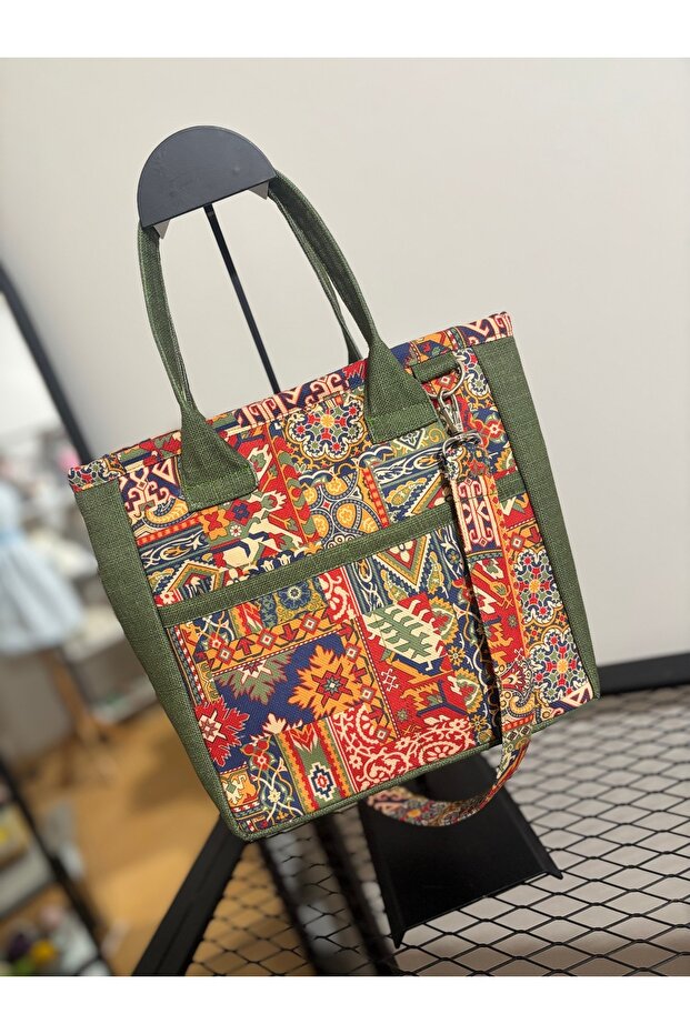 Ethnic Pattern Khaki Combined Casual Women's Tote Bag
