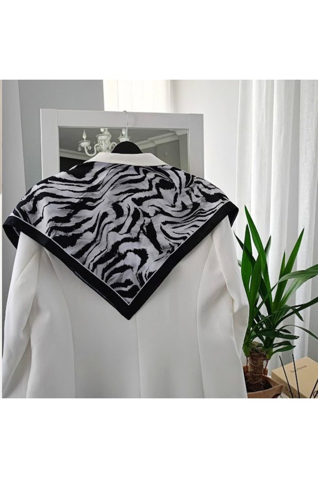 Women's Multi-Colored Artistic Striped Premium Quality Silk Satin Scarf 55X55Cm