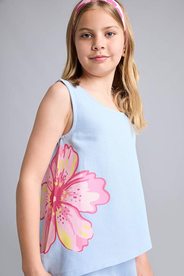 Sleeveless Floral Light Blue Blouse Girl Child H9939A826Hs