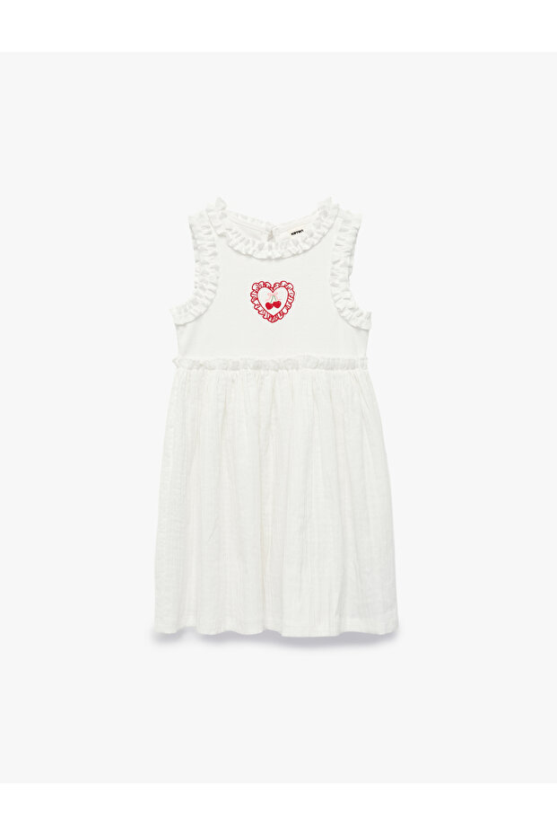 Cherry and Heart Print Cotton A-Line Ruffle Dress