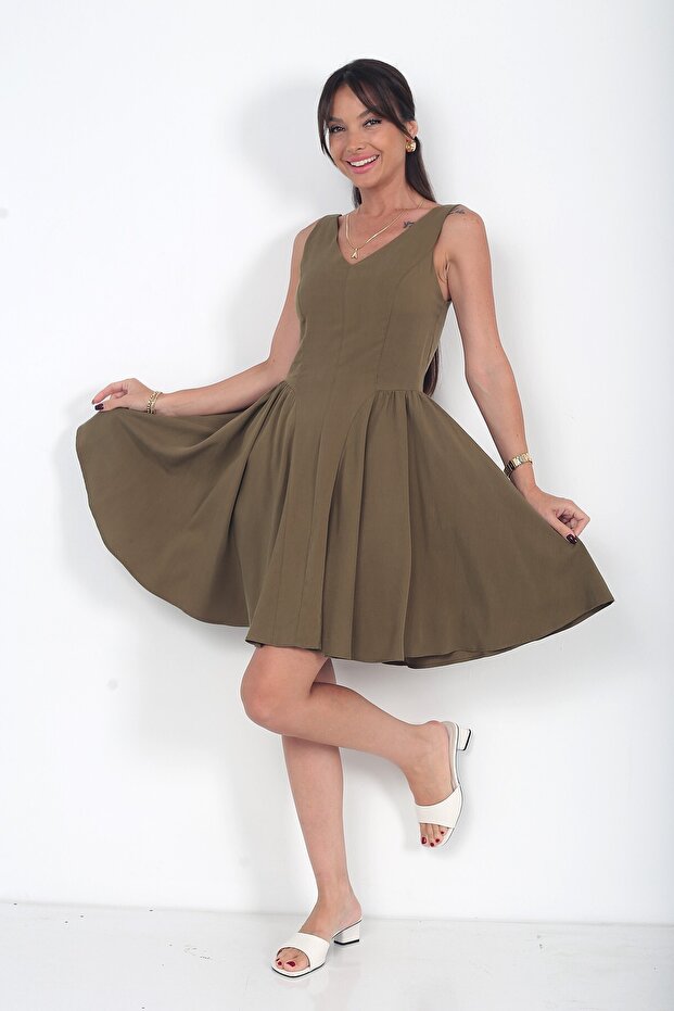 Women's V-Neck Gipeli Lyocell Short Dress