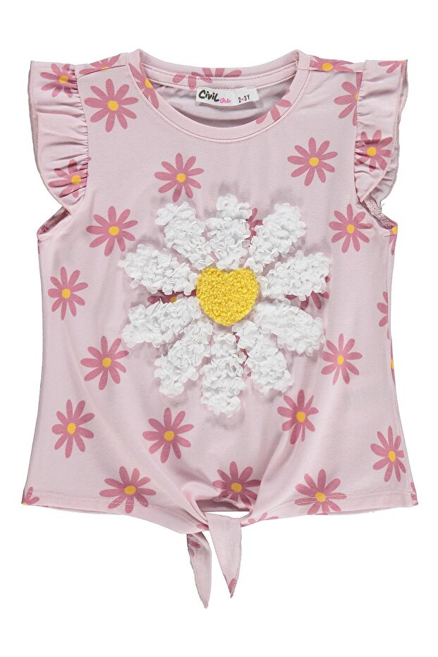 Daisy Patterned T-Shirt for 2-5 Years Old - Powder