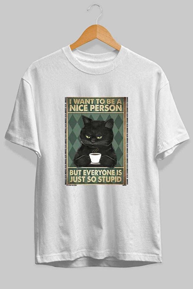 For the Love of Cats 105 Front Cat Printed White Oversize T-Shirt 100% Cotton Unisex Cat Lover Premium Design