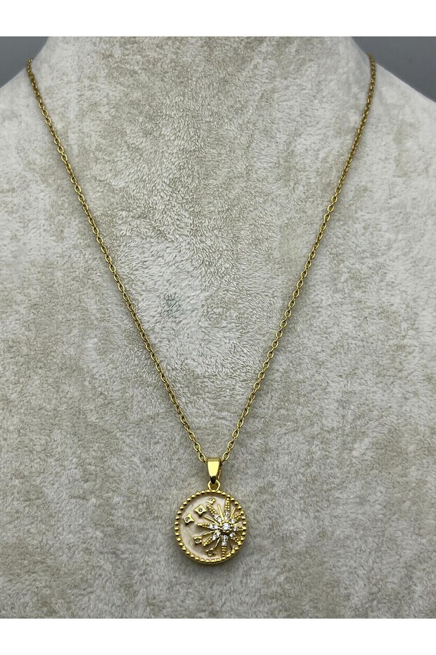 26Kly104 - Steel Sun Medallion Necklace