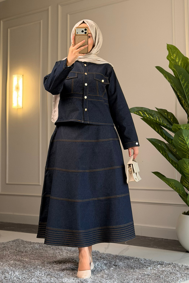 6391 - Comfortable Casual Cardigan Denim Skirt Set