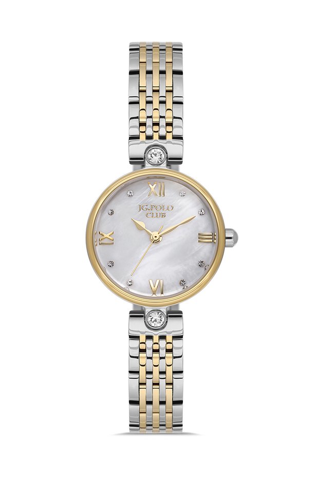 Women's Silver Gold Metal Cord Stone Detailed Dial Wristwatch with 2 Years Warranty