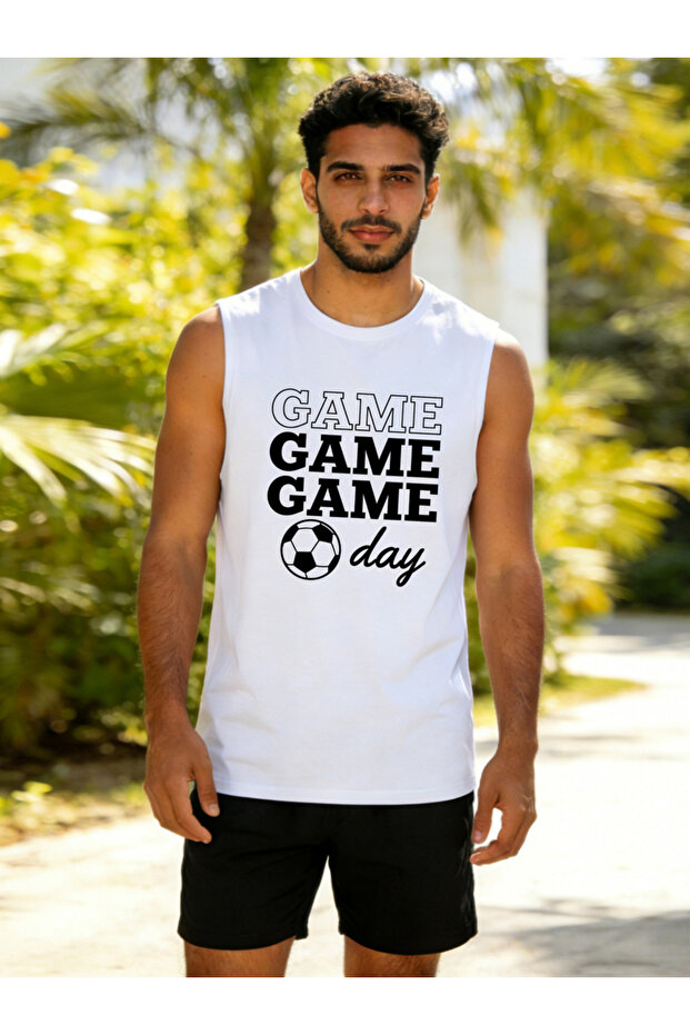 Men White Graphic Print Round Neck Tank and Shorts Co-Ords