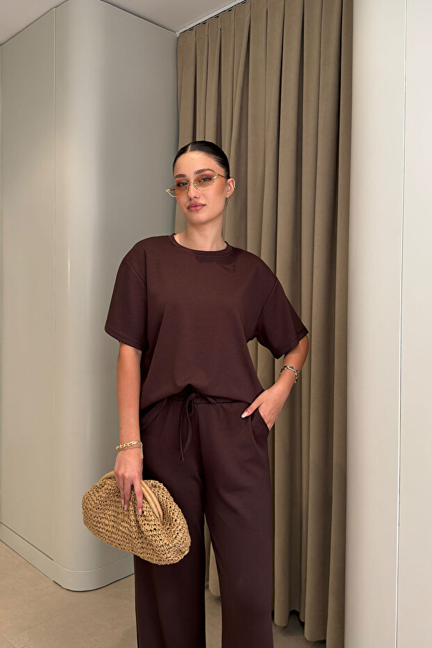 Short Sleeve Imported Fabric Basic Set - Brown - 2