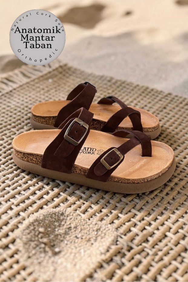 Genuine Leather Platform Cork Sole, Arch Support, Orthopedic Daily Women's Slippers