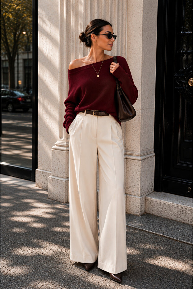 Regular Fit Open Shoulder Boat Neck Knitwear Sweater