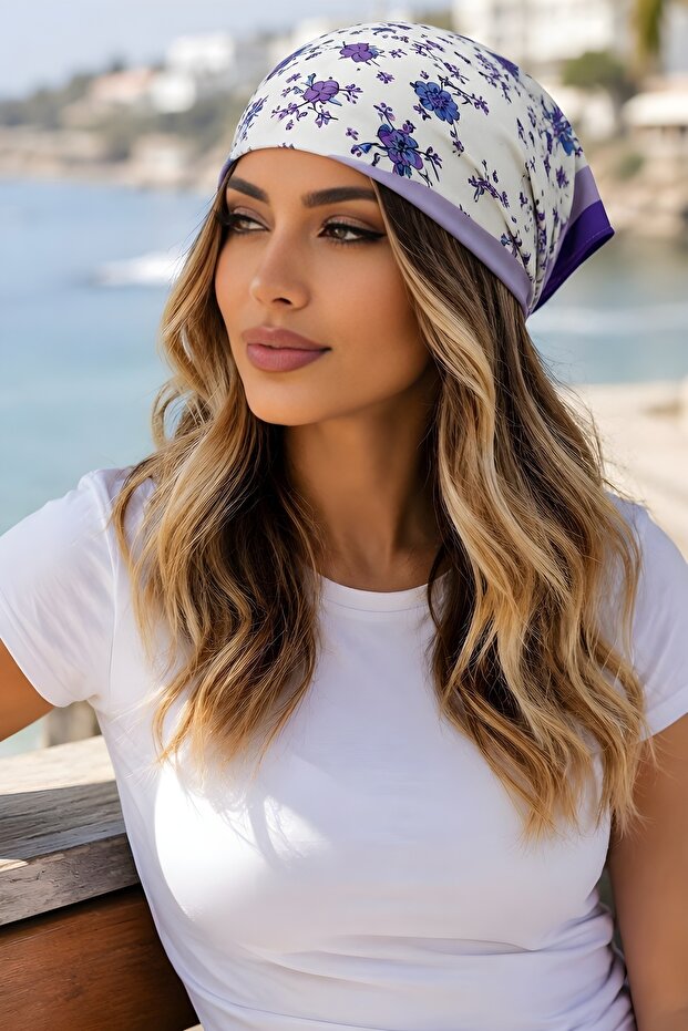Lilac Floral Patterned Bandana