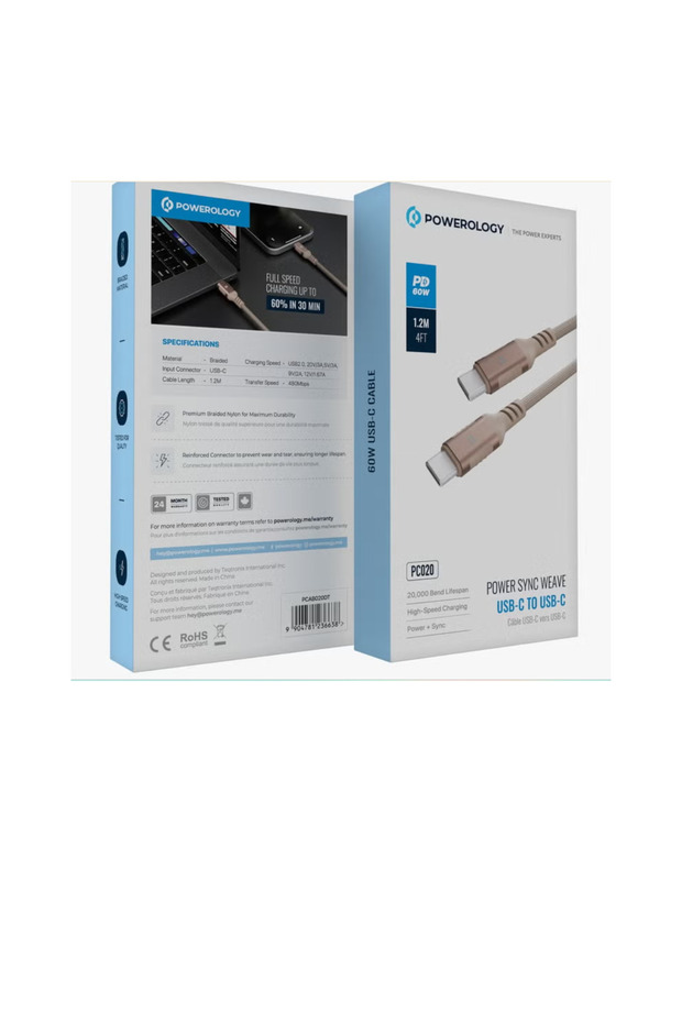 Power Sync Weave USB-C to USB-C PD 60W 1.2M Cable Desert