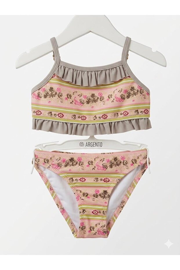 Elegant Floral Patterned Girls' Bikini Set 1003-