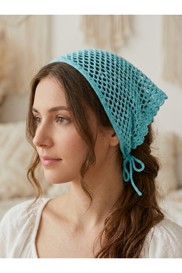 Seamless Hand Knitted Turquoise Color Bandana
