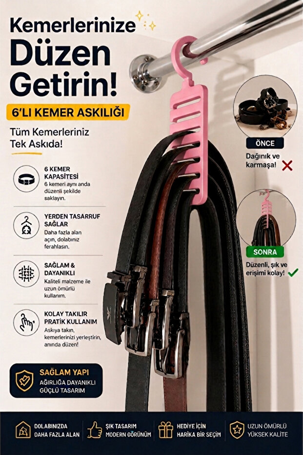 Belt Hanger Organizer with Swivel Hook | In-Cabinet Wardrobe Belt and Tie Organizer and Storage Device