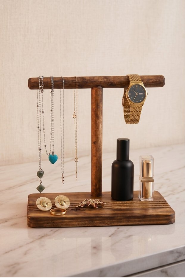 Wooden Jewelry Stand Makeup Organizer, Earring Holder, Jewelry Display, Necklace Hanger