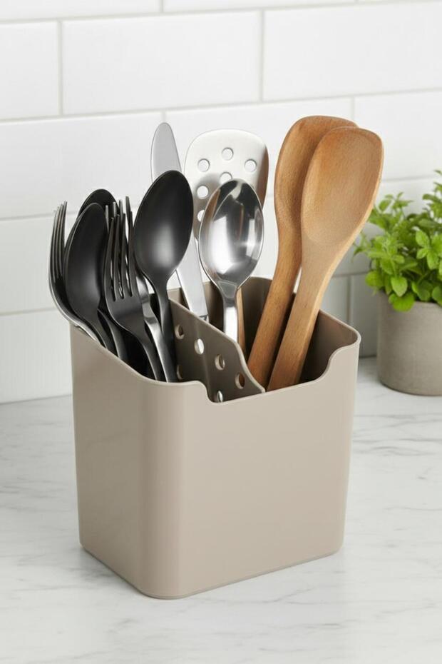 Mink 2-Compartment Countertop Spoon Holder & Functional Kitchen Organizer