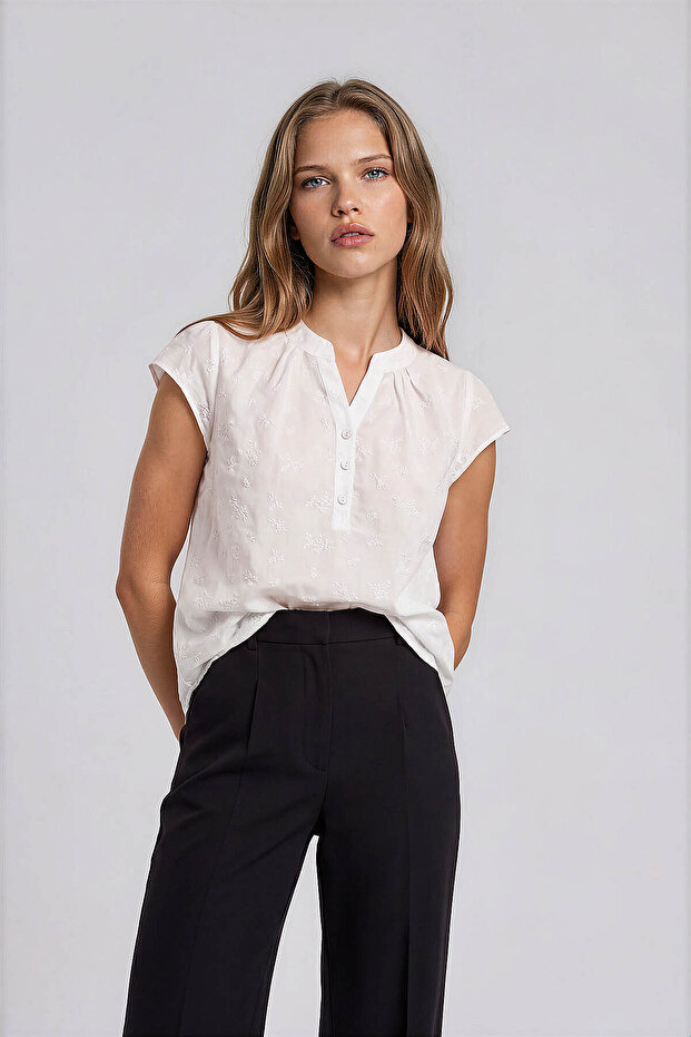 Floral Pattern Blouse with Front Buttons - 1