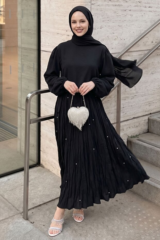 Black Suit with Stone-Embellished Skirt and Laces