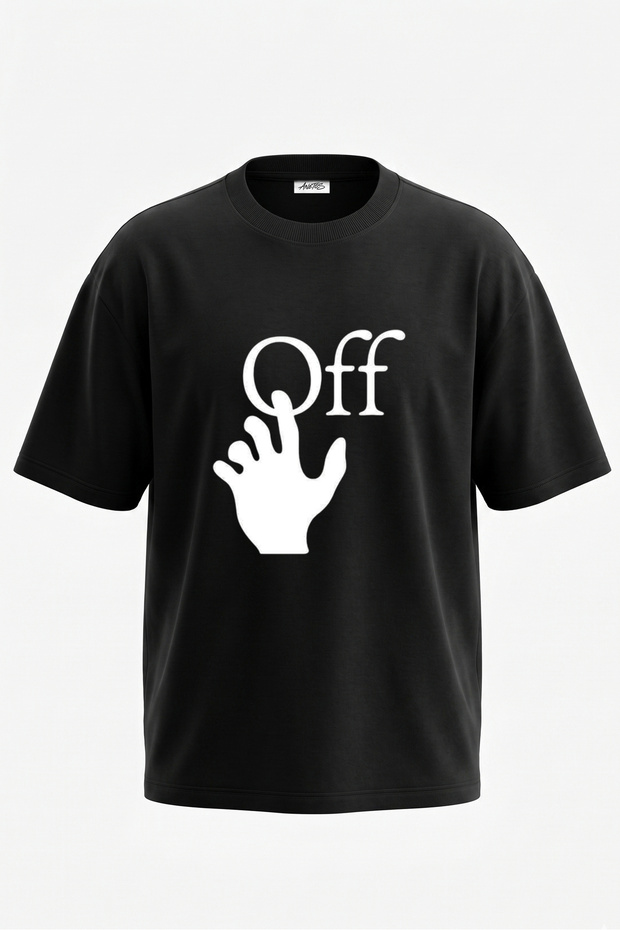 تي شيرت قطني أسود كبير الحجم بتصميم Off Hand Design مطبوع على الظهر