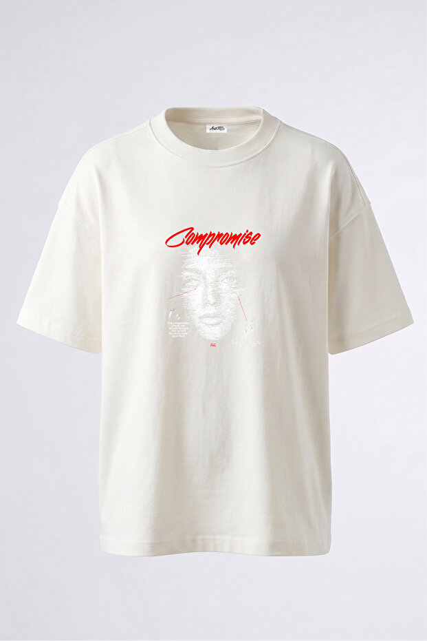 Compromise Pixel Face Design Back Printed Cotton White Oversize T-Shirt