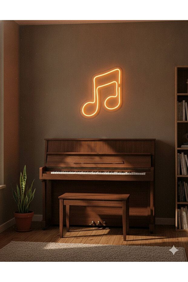 Amber Müzik Notası LED Neon Tablo | Aydınlatmalı Müzik Temalı Duvar Dekoru - 3