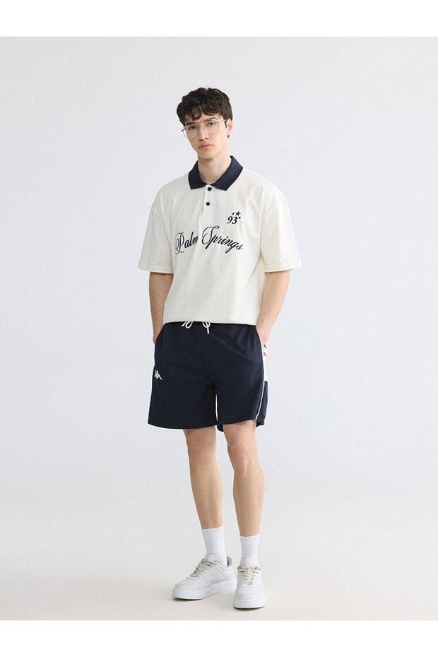 Kappa Navy Blue Comfortable Fit Printed Men's Sports Shorts