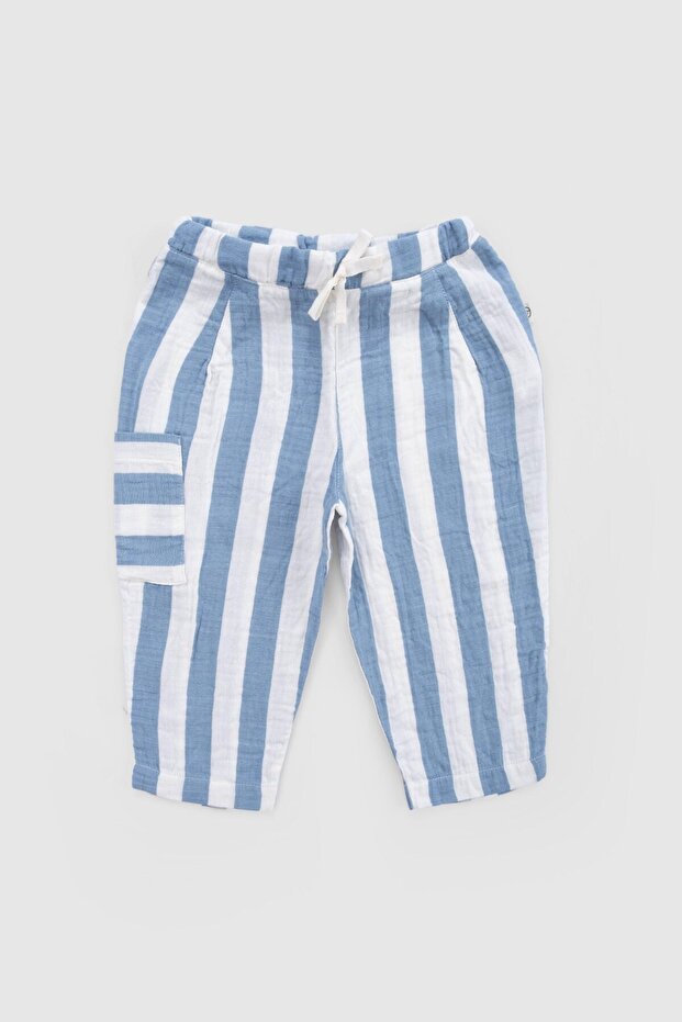 Organic Cotton Muslin Baby Pants with Blue Stripes