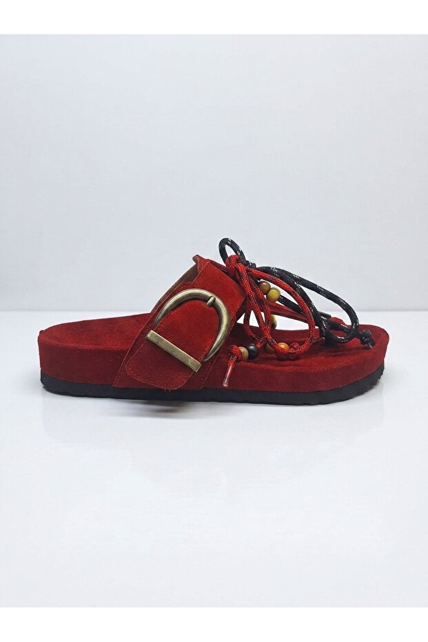 Women's Burgundy Genuine Suede Leather Orthopedic Cork Sole Slippers