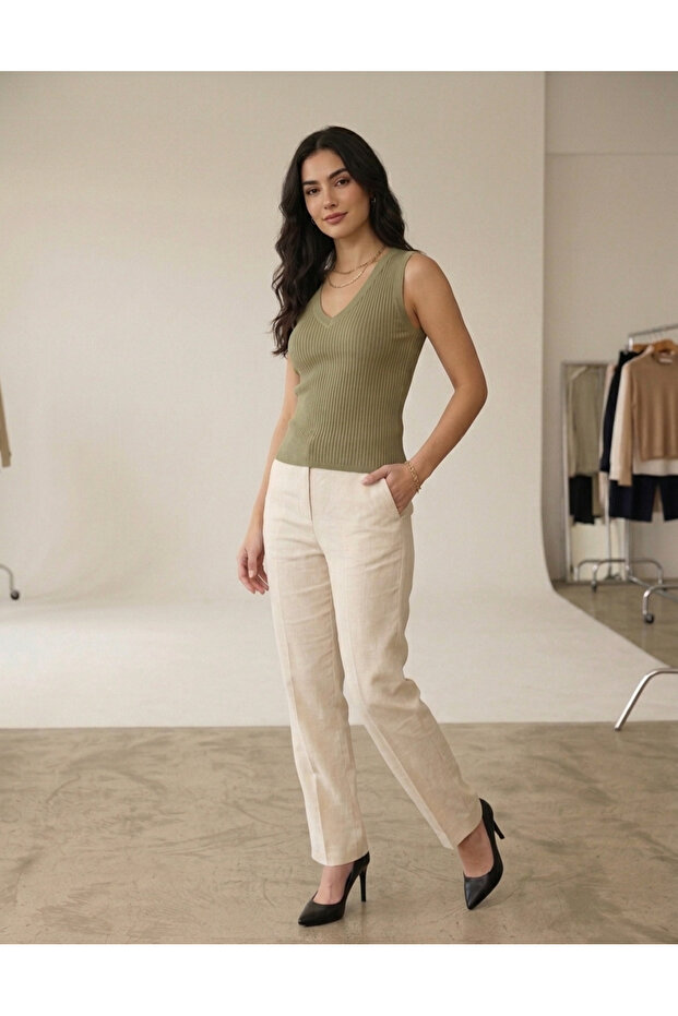 V-Neck Thick Strap Blouse Soft Textured Ribbed Undershirt