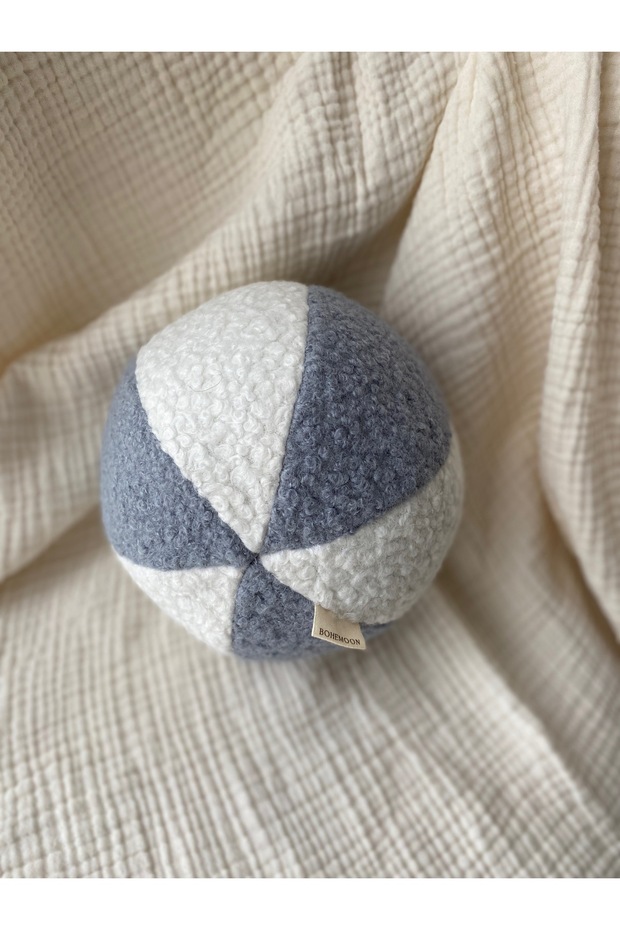 Handmade Double Color Plush Toy Ball - Soft Playmate (19 cm) Blue - White