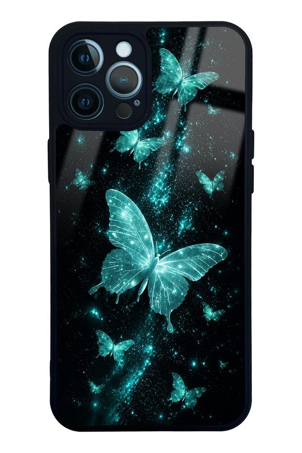 iPhone 12 Pro Max Turquoise Galaxy Butterfly Design Glossy Phone Case