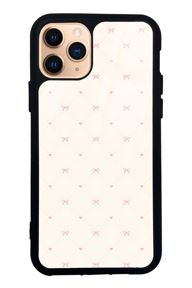 iPhone 11 Pro Cream Pink Coquette Pattern Designed Glossy Phone Case