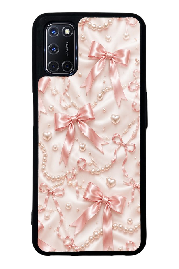 Oppo A52 Glossy Phone Case with Blush Pearl Bow Design