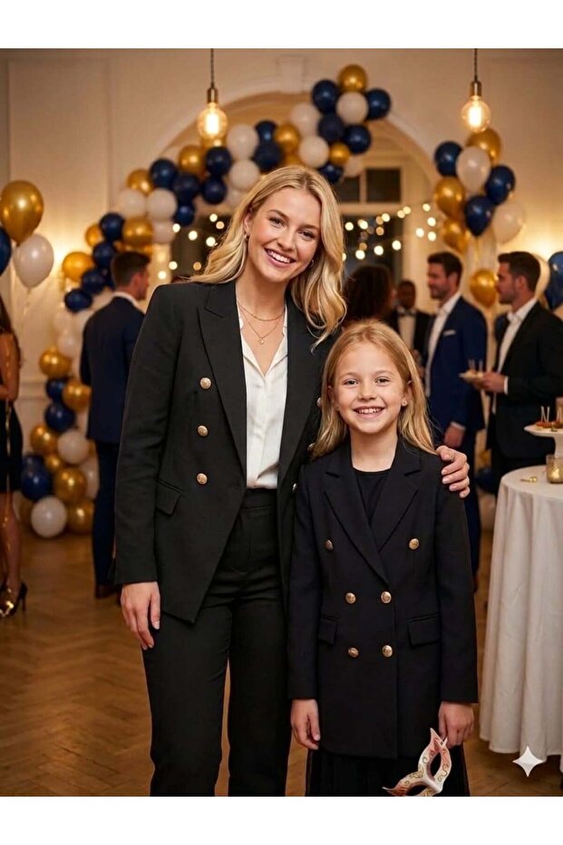 Mother Daughter Gold Buttoned Blazer Jacket