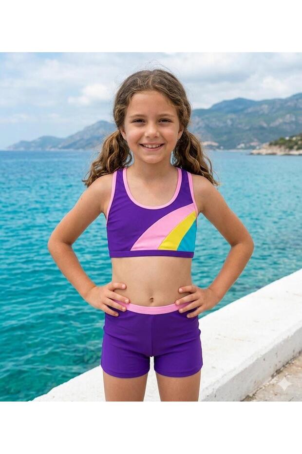 Girl's Two-Piece Swimsuit with Shorts-7255-M