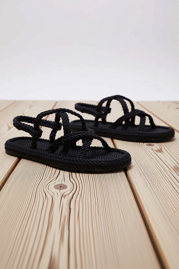 Women's Rope Lace Straw Sandals Cross-Strapped Flat Heeled Summer Collection Daily Comfortable Modern