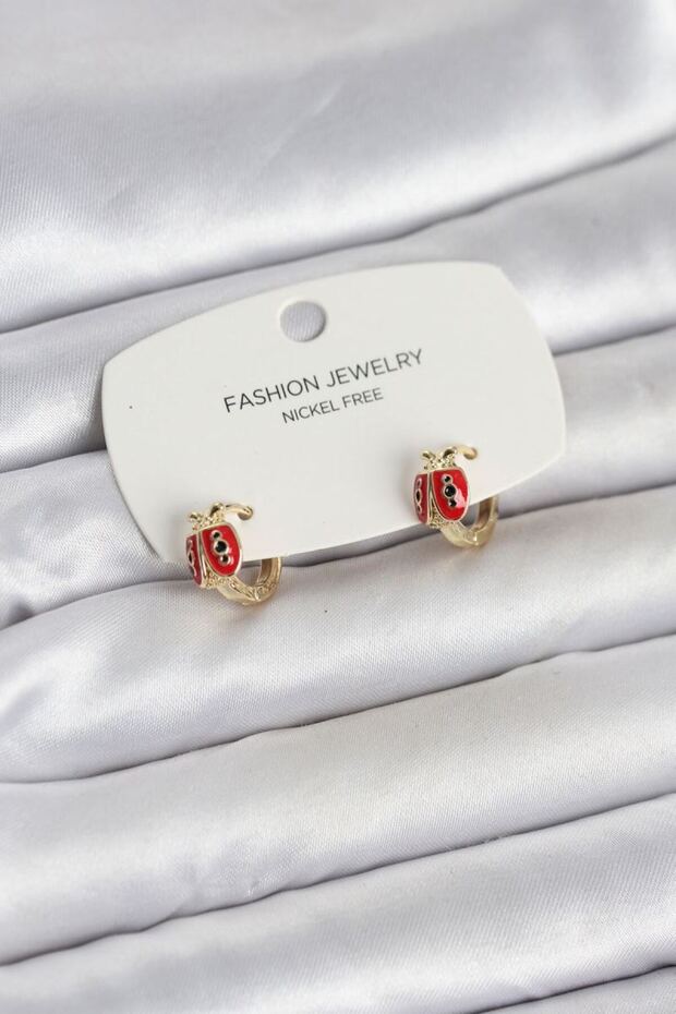 Ladybug Model Gold Color Brass Children's Earrings
