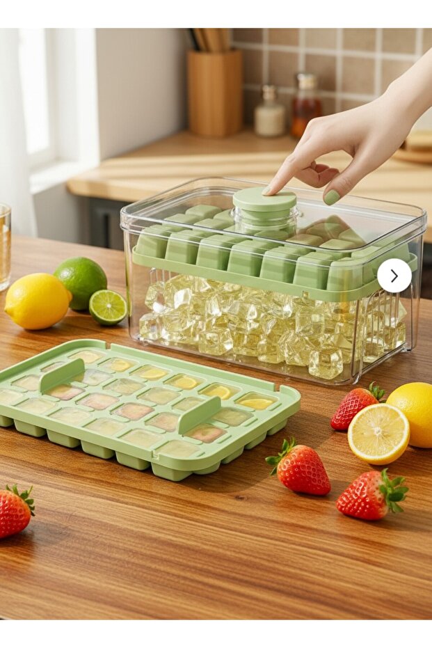 Double Ice Mold with Press Function | Ice Storage Box with Container and Lid | Square Ice Cube Making Container | 10X20 cm