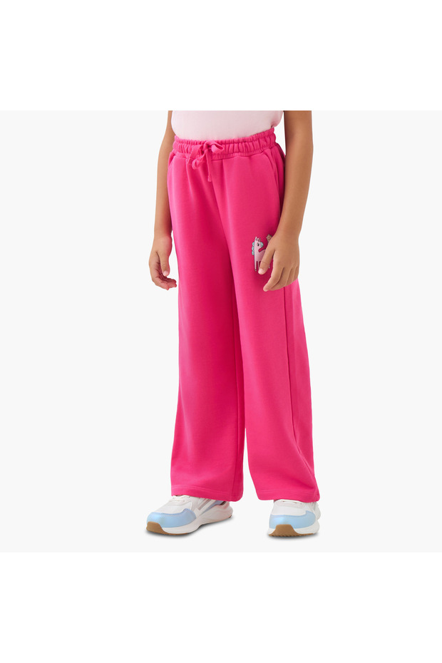 Girls Track Pants with Unicorn Print - Cotton - Drawstring Waist