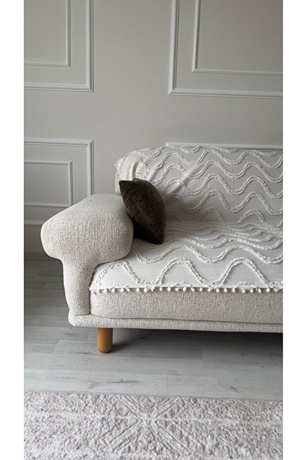 Bohemian Wavy Tassel Pompom Sofa Cover 190X220 cm Decorative Sofa Bed Throw Non-Slip Multi-Purpose