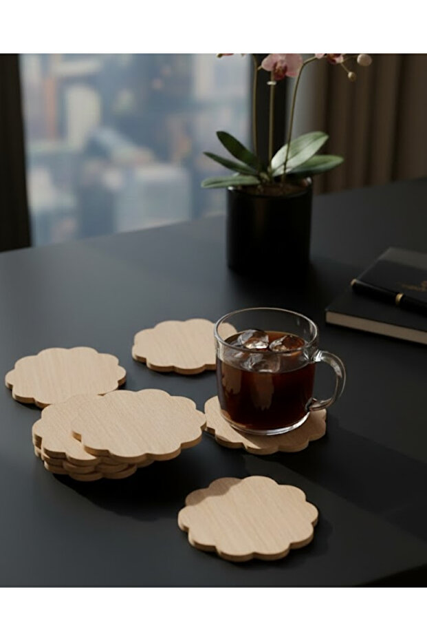 Set of 20 Wooden Daisy Coasters - Decorative Coffee Presentation (10X10 cm)