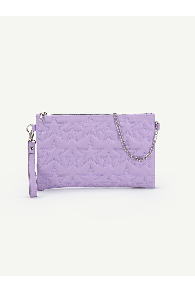 Women's Star Embroidered Chain Strap Portfolio & Clutch Bag