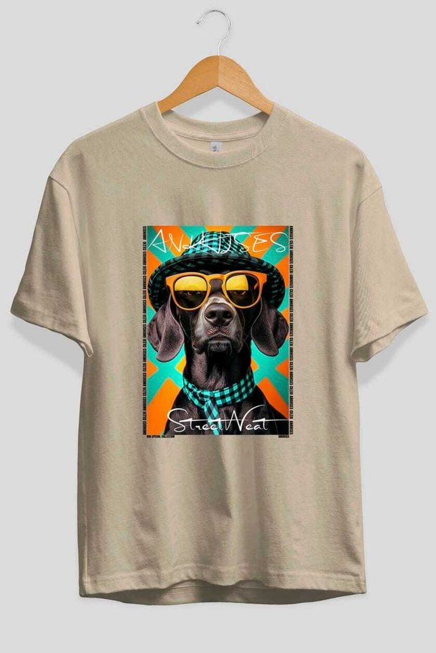 For Dog Lovers 33 Front Dog Print Beige Oversize T-Shirt 100% Cotton Unisex Dog Lover Premium Design