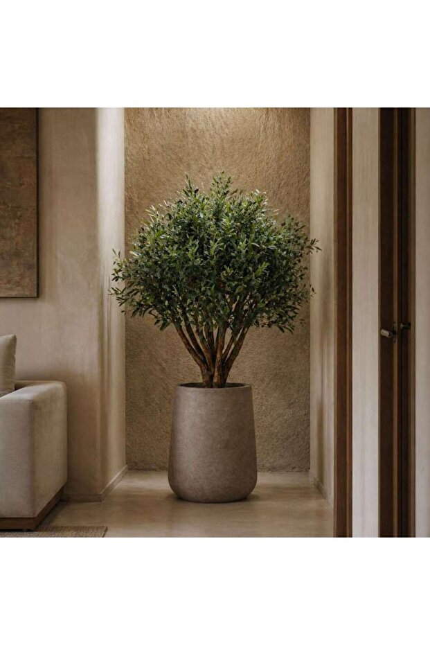 Natural Trunk Olive With Artificial Leaves With Olive With Cement Pot