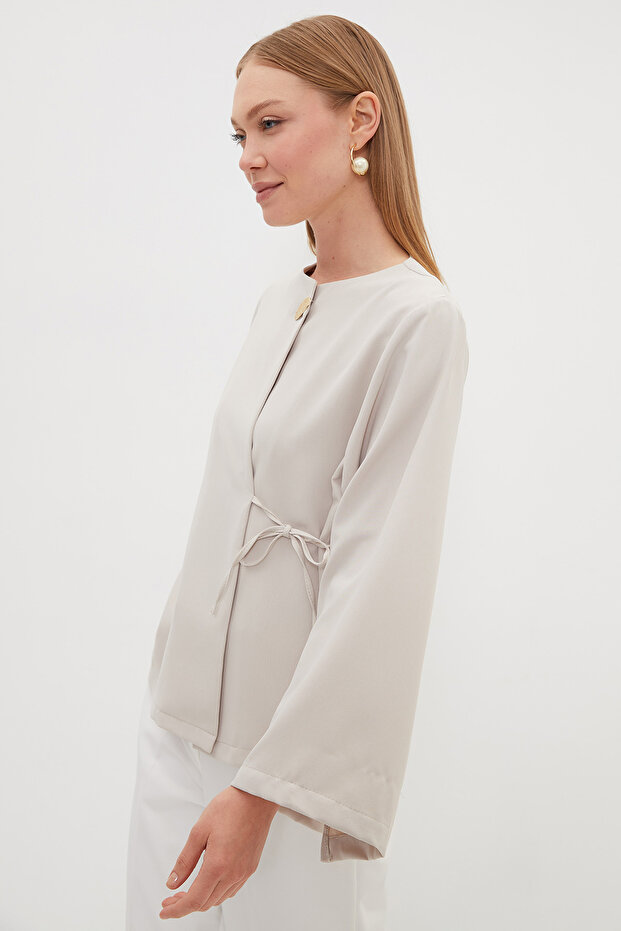 Single Button Sleeve Slit Jacket - 5