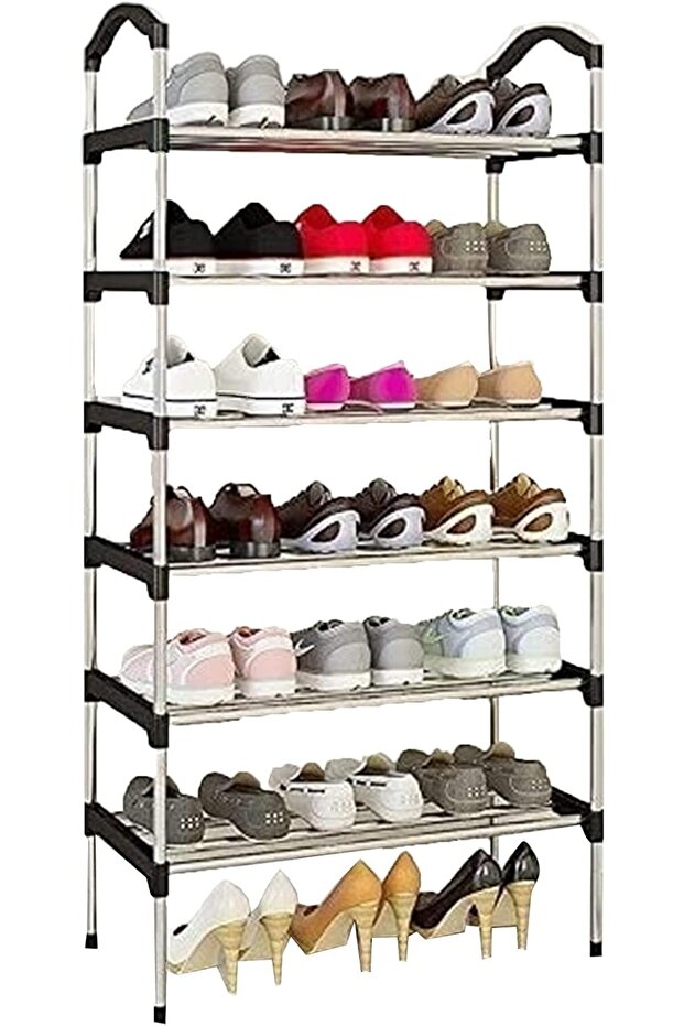 Plastic Shoe Rack Stackable 4 Tier Storage Stand Black - 1