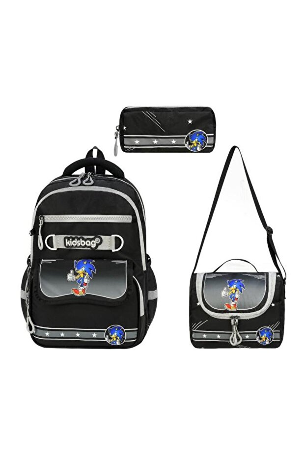 Men's 3-Piece Primary School Bag 40*30 cm Lunch Box Pencil Case Orthopedic Boy's School Bag